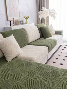 1 pieza Funda de sofá a rayas de unicolor, funda de cojín de asiento de sofá minimalista moderna, para uso en todas las estaciones, fija antideslizante y antipolvo, alta elasticidad, resistente al desgaste y a las arrugas, cómoda, lavable a máquina, antiperchado, no deformable, no destiñe, antirasguños de gato, antimancha, renovación de sofá, decoración de sofá, mejora del ambiente, se ajusta a sofás de 1-4 plazas, sofá en forma de L - Verde - Ver 2