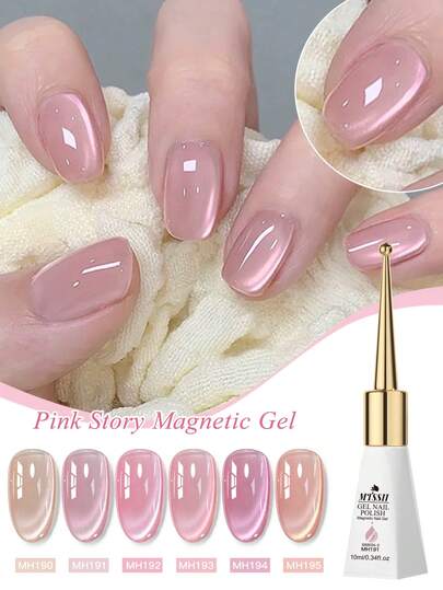 Mtssii 10毫升粉色故事水光猫磁性凝胶指甲油香槟裸粉色闪粉闪亮美甲，适合春夏半永久可卸UV凝胶水晶指甲油美甲艺术美甲用品DIY
