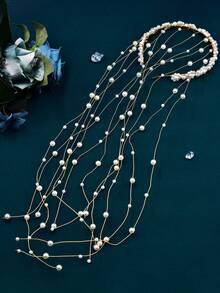 Elegant Beaded Tassel Bridal Headband, Suitable For Wedding And Party - Gold - View 5