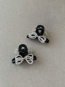 2pcs Women Pearl Beaded Bowknot Hair Clips, Elegant For School, Party, Prom, Daily Wear - Multicolor - View 6