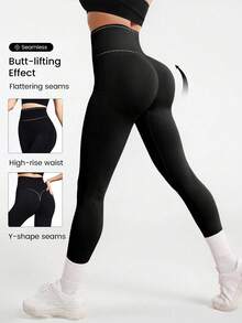 Sport High Waisted Seamless Leggings For Women - Slim Tummy Control Butt Lifting Legging For Running Cycling Yoga Pickleball Exercize Casual - 黑色 - 查看 3