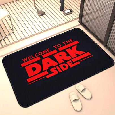 1 Piece Welcome To The Dark Side Doormat - Polyester Carpet, Suitable For Bedroom And Living Room Entrances| Space-Themed Decoration, Red Background With Black Text, Geometric Patterns, Soft Flannel Material, A Must-Have For Sci-Fi Fans, Modern Homeowners