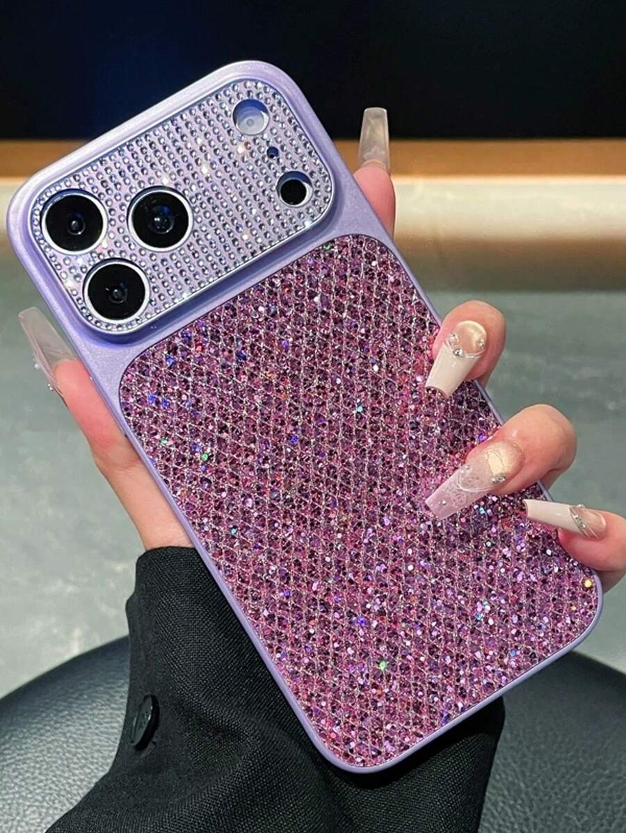 Ốp lưng điện thoại đính đá toàn bộ cao cấp cho iPhone 17 16 15 14 13Pro Max 16 Plus 17Promax, thiết kế đính pha lê tím chuyển sắc lấp lánh, viền camera đính kim cương lấp lánh, ốp bảo vệ, kiểu dáng nữ tính thanh lịch. - Màu tím - Xem 1