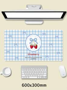 1 件装，蓝色格子蝴蝶结草莓图案 PU 皮革鼠标垫，笔记本电脑桌垫，防滑，可水洗，防污，适合情侣/学生/办公室/学习空间，生日礼物，毕业礼物。 - 查看 16