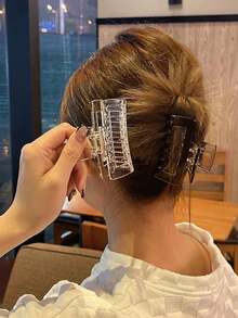 3pcs Minimalist Transparent Rectangle Hair Clips, Decorative Hair Clips, Hair Accessories, School Supplies, Women's Autumn/Winter Hair Accessories, Women's Summer Beach Vacation Outfit Vacay Claw Clips Beach Hair Claws,Travel,Birthday - Multicolor - View 4