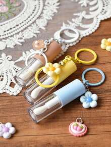 1pc 4ml Empty Lip Gloss Tube/Lip Gloss Keychain - Round Lipstick Container With Flower Pendant, Foundation Sample Packaging Empty Bottle, Portable Storage Bottle, Equipped With Large Brush Head, Suitable For Liquid Lipstick, Lip Oil And Moisturizing Overnight Lip Mask, Can Store Lipstick, Lip Gloss, Lip Glaze And Other Cosmetic Liquids, Suitable For Daily Use And Gift Giving. - Multicolor - View 3