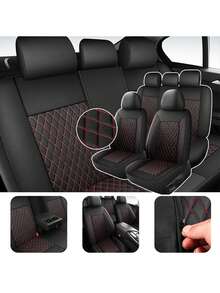 4/9pcs Set PU Leather Car Seat Covers, Waterproof Seat Protector, Breathable Seat Cushion, Universal Fit For Most Sedans, SUVs, Trucks, Luxury Ventilated Front Seat Covers With Lumbar Support, Rear Seat Covers. 9pcs Set Includes: 2 Front Seat Covers, 1 Backrest Cover, 1 Rear Seat Cover, 5 Headrest Covers. 4pcs Set Includes: 2 Front Seat Covers, 2 Headrest Covers. - Style B - View 17