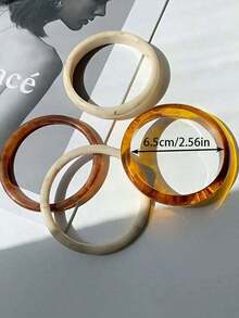 4pcs Elegant Vintage Acrylic Round Bracelets For Women, Fashionable Simple Design Suitable For Casual Wear And Occasions - 彩色 - 查看 3