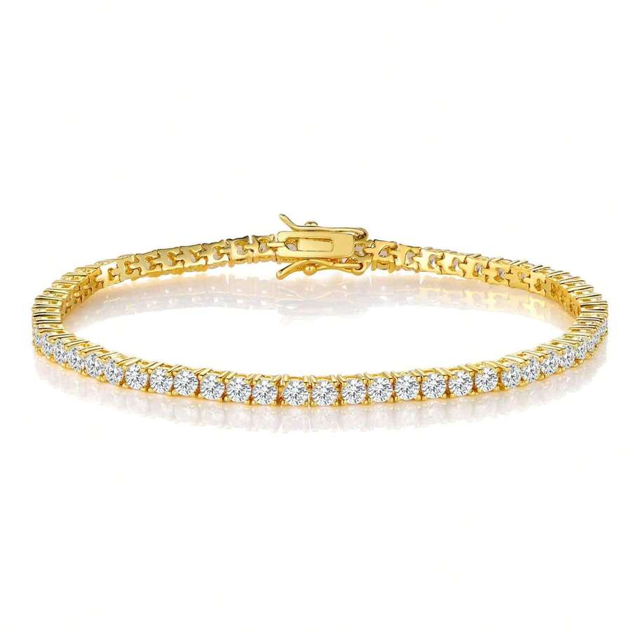 MDFUN 18K Gold Plated Cubic Zirconia Tennis Bracelet, 3mm Cubic Zirconia Pendant Bracelet, Unisex - Gold - View 1
