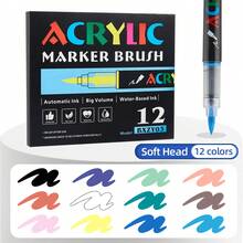 Bộ 12/24/36/48/60/80/120 bút dạ acrylic bơm trực tiếp, đầu mềm không lem mực, màu sắc rực rỡ, thích hợp vẽ graffiti và tô màu, mực khô nhanh, dung lượng lớn, lý tưởng cho học sinh, vẽ tranh, viết nhật ký và ghi chú. - Nhiều màu - Xem 12