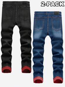 Two-Pack Men's Ripped Jeans Stretch Ripped Jeans For Men Comfort Flex Slim Fit Jeans Designer Fashion Pants For Men,Street Style - 黑色+淺藍色 - 查看 2