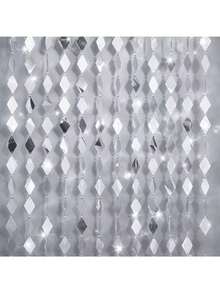 3pcs Shiny Rhombus Small Square Hanging Decor, Silver Diamond-Shaped Tassel Chain, Sparkling Sequin Hanging Decoration, Suitable For Wedding Arch Backdrop, Room Partition Curtain, Suitable For Home Holiday Party, Wedding Celebration - Multiple Styles - View 3