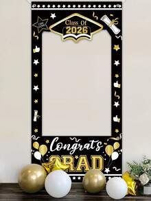 1pc 2026 Graduation Class Photo Frame, Congratulations Graduate Photo Prop, 120*60cm Vinyl Backdrop, Graduation Celebration Decor, Graduation Party Supplies, Graduation Home Decor, Holiday Party Background Decoration - Black and Gold - View 6