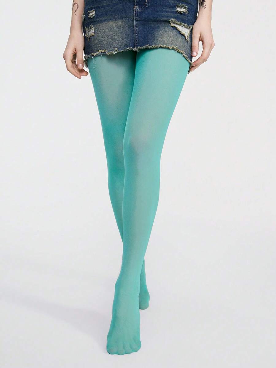 1 par de medias súper opacas para mujer con parte superior de control, cómodas - Azul menta - Ver 1