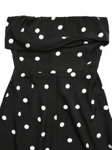 Women's Spring Summer Fashion Retro Polka Dot Sleeveless Strapless Jumpsuit, European & French Style Elegant Casual Outfit - Black - View 7