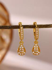 Bông tai hình ngôi sao sang trọng dành cho nữ, đính đá Zirconia lấp lánh, kiểu dáng hình học, trang sức thời trang. - Vàng - Xem 4