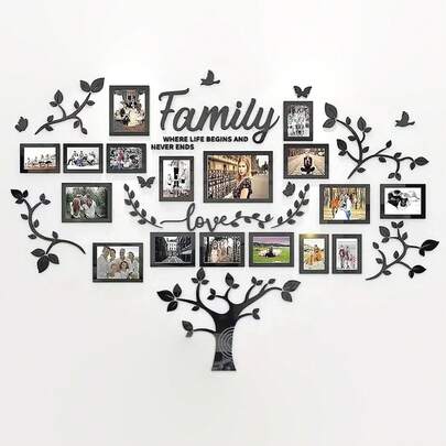 1 Set 3D Acrylic Family Photo Tree Wall Sticker, Suitable For Corridor, Living Room, Dining Room, Bedroom Wall Decor, Home Decoration