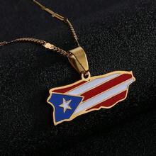 Puerto Rico Map Flag Pendant Necklaces Stainless Steel Gold/Steel Color Puerto Ricans Patriotic Jewelry - PR-pD - 查看 2