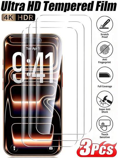 3片装 - 适用于 17 Pro Max的屏幕保护膜，9H+硬度防碎钢化玻璃，99.99%高清透光率，兼容手机壳，无气泡，兼容 17 Pro/17 Air/17/16 Pro Max/16 Pro/16 Plus/16/15 Pro Max/15 Pro/15 Plus/15/14/13/12/11，适合日常生活、办公使用，手机配件，生日礼物。