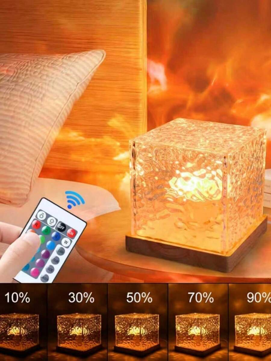 1个16色水波投影夜灯,发光立方体水晶灯,带触摸/遥控功能,适用于卧室星空投影仪、极光投影仪、游戏室投影灯 - 彩色 - 查看 1