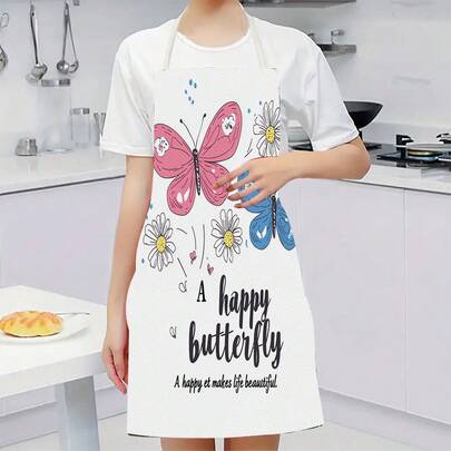 1 chiếc tạp dề nhà bếp họa tiết bướm và hoa cúc màu hồng và xanh dương, thích hợp cho nhà bếp, phòng khách, phòng ăn, khách sạn, tiệc nướng ngoài trời, v.v., được làm từ 100% polyester, có thể giặt máy.