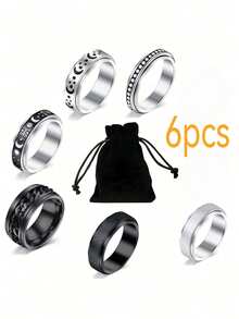 3-6个装，不锈钢材质，旋转设计，缓解焦虑，月亮和星星形状，酷炫减压环 - 彩色 - 查看 5