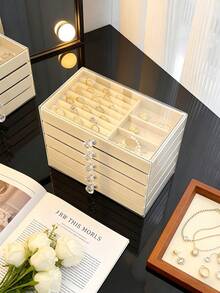 1 pieza Caja de almacenamiento de joyas/relojes/pulseras de 5/3/1 capa con flocado, caja de joyas apilable y multifuncional con cajones transparentes, organizador de joyas de 5 niveles, caja de joyas antioxidante para aretes, anillos, collares, pulseras, ideal para regalos de cumpleaños, Día de San Valentín y aniversario, caja de exhibición - Multicolor - Ver 6