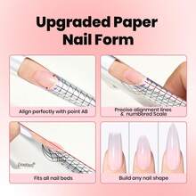 Beetles 60G Large Capacity 9 In 1 Builder Gel For Nails, Multi-Functional Sculpting Hard Gel With Dual Nail Pen & Forms, Nail Extension Strengthener, UV LED Cured Salon Quality DIY Manicure Set For Women - 60g Clear Large Capacity - 查看 3