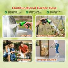 25/50/75/100FT Expandable Garden Hose Kit With 10-Function High-Pressure Spray Nozzle, 3/4 Solid Brass Leakproof Fittings, All-Season Outdoor Hose Cleaning, Gardening & Forestry, Forestry Applications, Vibrant Patterned Hose, Brass Connectors, Green/Blue Color - Blue - 查看 6