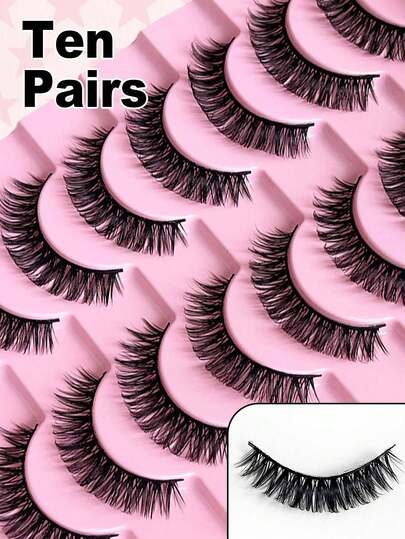 10 Pairs Russian Natural D Curl False Eyelashes, 3D Fluffy Faux Mink Material, Lightweight Fine Stem Design, Soft And Lightweight Full Lash, Reusable, Curled And Volumized Shape, Create Natural Makeup Look, Suitable For Beginners, Applicable For All Occasions. False Eyelashes, Full Lash
