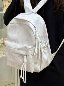 Mochila mini para mujer, mochila pequeña de unicolor de pana, mochila escolar pequeña - Beis - Ver 4