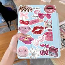 55 piezas Conjunto de pegatinas de chicas cool del centro de la ciudad en estilo Y2K de color rosa, pegatinas retro de disco, estrella, lazo, estética de los años 2000 para manualidades DIY, decoración de planificadores, portátiles, botellas de agua, patinetas, regalos para fiestas de adolescentes - Multicolor - Ver 7