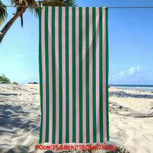 1 Pc Green Pink Striped Pattern Beach Towel, Large Quick Dry Soft Sun-Protective Absorbent Comfortable Durable Microfiber Material, For Beach Pool Bath Spa Daily Use, Pool Camping Yoga Diving Travel Essential, Summer Travel Vacation Essential - Green Pink Striped - View 11