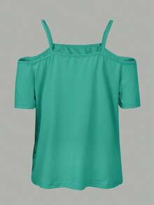 1pc Colorblock Leopard Print Patchwork Knit Fabric Sleeveless T-Shirt, Suitable For Vacation & Beach In Summer Casual - Turquoise - View 3