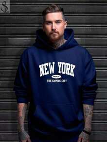 New York City Men's Unisex Kangaroo Hoodie Sweatshirt, Warm, Soft And Comfortable Winter Jacket, New Release, 100% Cotton - 藏蓝色 - 查看 3