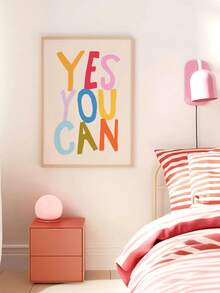 1件裝飾畫布牆面藝術品，適合嬰兒房，Yes You Can 印花：俏皮兒童牆面裝飾，正向心態主題，勵志海報。非常適合遊戲室、兒童房、居家學習裝飾、嬰兒房裝飾、男孩房藝術品、農舍風格畫廊牆面套裝、嬰兒房裝飾海報、遊戲室海報、新生兒禮物、幼兒園裝飾和教室裝飾。 - 彩色 - 查看 7