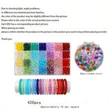 420颗玻璃珠首饰制作套装，适用于DIY手链、项链、耳环、工艺品和礼品（颜色随机）（珠子尺寸：8毫米） - 彩色 - 查看 4