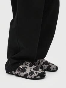 Men's Dalmatian Print Fuzzy Slippers - Backless Casual Loafers With Buckle Strap, Street Style Mule Shoes - 黑灰色 - 查看 9