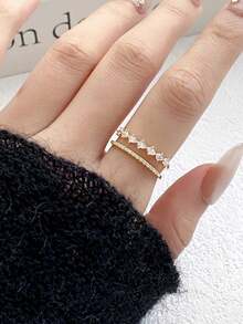 4件套铜质奢华优雅时尚小众立方氧化锆叶形戒指套装，适合女性日常、节日、通勤佩戴 - 四件組戒指 - 查看 6