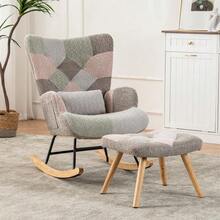 Comfortable And Colorful Rocking Chair, 93 Cm High, Seat Width 43 Cm – Includes 1 Footrest (49*38*37 Cm) And 1 Lumbar Cushion, Sturdy Rubberwood Frame, Multicolored Design, Armchair. - Multicolor - View 6