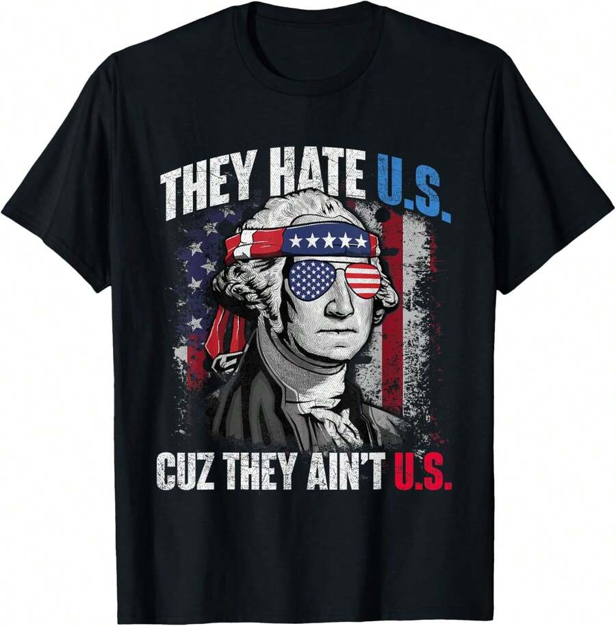 They Hate Us Cuz They Ain't Us USA American Flag 4th Of July T-Shirt - 黑色 - 查看 1