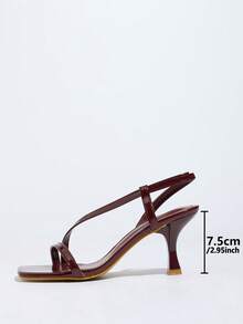 Women's Stiletto Heel Sandals With Ankle Strap, Square Toe Open Toe Party/Work Shoes, Elegant Comfortable Commuting Fashion High Heels, Backless Slingback Wine Red Sandals - Burgundy - View 5