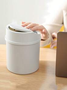 Small Trash Can With Lid, Plastic Desktop Waste Basket, Flip-Top Design To Prevent Odor Leakage, Suitable For Bathroom, Home Office Desk, Coffee Table, Office, Living Room, Study - Multicolor - View 5