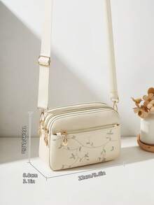 女士休闲斜挎包，4拉链设计，纯色个性化时尚刺绣图案，手提/肩背皆宜，大容量，适合旅行、购物、通勤。 - 米色 - 查看 2