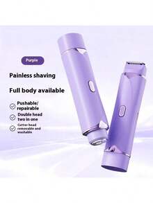 Electric Bikini Trimmer Womens Painless Shaver USB Rechargeable 2 In 1 Dual Head Gentle Hair Removal For Pubic Area Face Underarms Legs Sensitive Skin - 紫羅蘭色 - 查看 1
