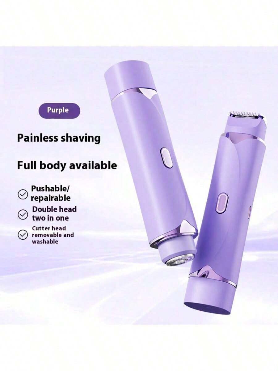Electric Bikini Trimmer Womens Painless Shaver USB Rechargeable 2 In 1 Dual Head Gentle Hair Removal For Pubic Area Face Underarms Legs Sensitive Skin - 紫羅蘭色 - 查看 1