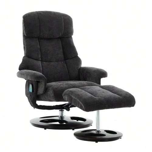 Comfortable Reclining Armchair 025 With Massage And Heating Functions, Tilt And Footrest, 360° Swivel, White Chenille Upholstery. Original Reference: W2087P294007 - C - View 1