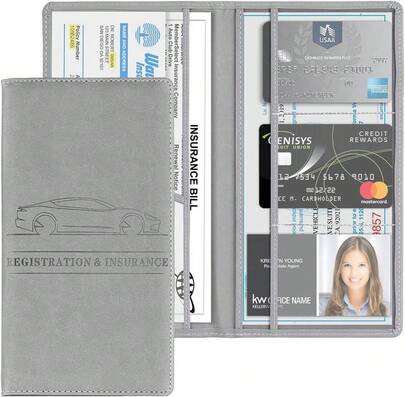 Black PU Leather Car Document Organizer - Registration, Insurance, Driver's License Holder For Glove Box - Universal Vehicle & Truck Accessory