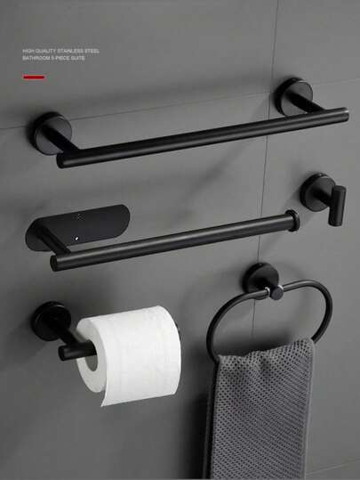 1pc/5pcs Stainless Steel Perforated Wall-Mounted Towel Bar, Toilet Paper Holder, Hook, Suitable For Bathroom, Toilet, Kitchen - Tissue Holder, Towel Rack, Toilet Paper Holder, Perforated Wall-Mounted Hook, Multi-Function Storage Rod, Key Hook, Floating Rack, Storage Rack, Hook, Door Hook, Bedroom Hook, Wall Hook, Wall Hook, Key Hook, Wall Decor, Back To School, Birthday Gift, Mother's Day Gift