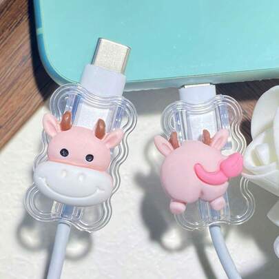 2 chiếc bảo vệ cáp sạc hình bò hồng, ngăn ngừa đứt cáp sạc, bảo vệ cáp sạc đa năng.